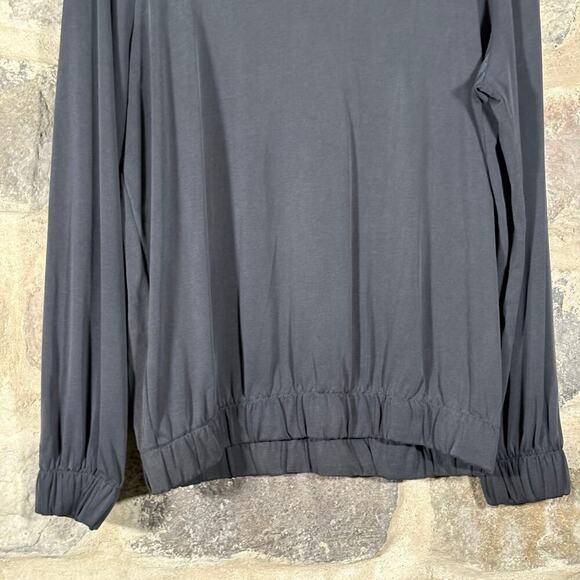 Medicine Blouse Black‎ Silky 3/4 Zip Polish Made Woman's Medium Stretch Flowy - Picture 7 of 14